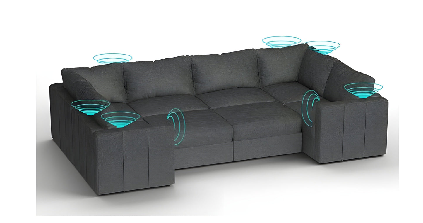 Lovesac – 8 Seats + 10 Sides Corded Velvet & Lovesoft with 8 Speaker Immersive Sound + Charge System – Charcoal Grey - BB6484449