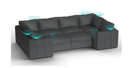 Lovesac – 8 Seats + 10 Sides Corded Velvet & Lovesoft with 8 Speaker Immersive Sound + Charge System – Charcoal Grey - BB6484449