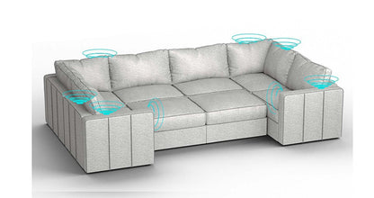 Lovesac – 8 Seats + 10 Sides Luxe Chenille & Standard Foam with 8 Speaker Immersive Sound + Charge System – Tonal Sterling - 1760086503925_580
