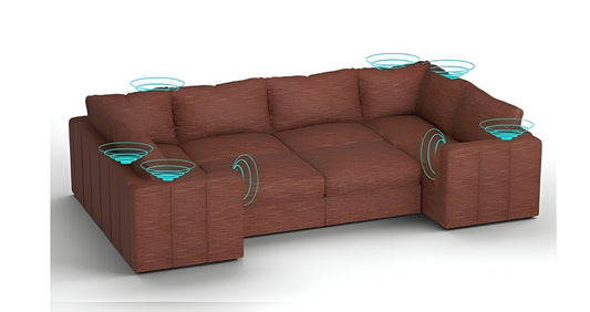 Lovesac – 8 Seats + 10 Sides Rained Chenille & Lovesoft with 8 Speaker Immersive Sound + Charge System – Terracotta - BB6484377