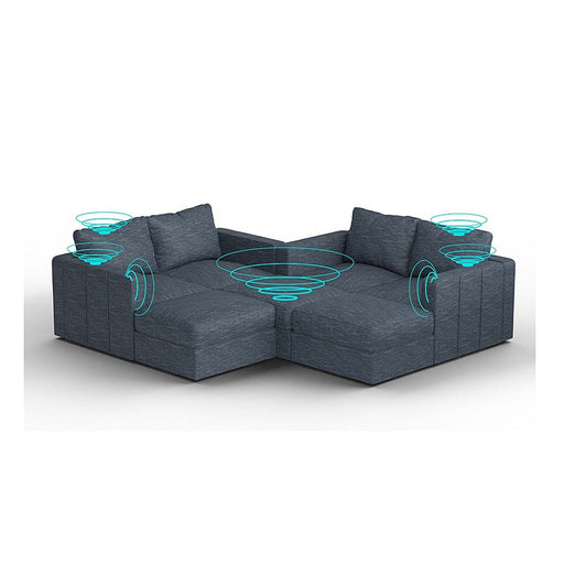 Lovesac – 7 Seats + 8 Sides Rained Chenille & Lovesoft with 10 Speaker Immersive Sound + Charge System – Vintage Blue - BB6484343