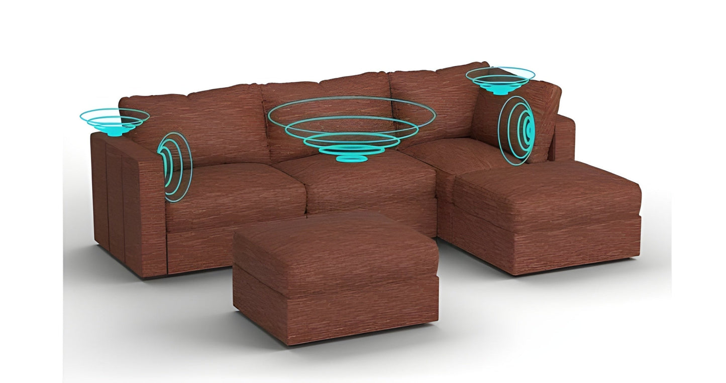 Lovesac – 5 Seats + 5 Sides Rained Chenille & Lovesoft with 6 Speaker Immersive Sound + Charge System – Terracotta - BB6484260