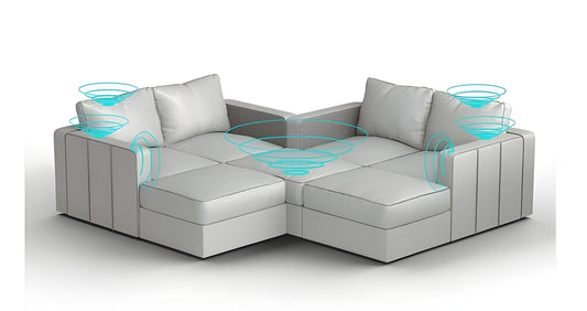 Lovesac – 7 Seats + 8 Sides Luxe Chenille & Standard Foam with 6 Speaker Immersive Sound + Charge System – Tonal Sterling - BB6484379