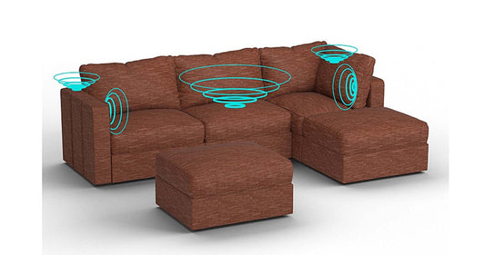 Lovesac – 5 Seats + 5 Sides Rained Chenille & Lovesoft with 8 Speaker Immersive Sound + Charge System – Terracotta - 1760079019017_550