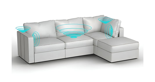 Lovesac – 4 Seats + 5 Sides Luxe Chenille & Standard Foam with 8 Speaker Immersive Sound + Charge System – Tonal Sterling - BB6484295