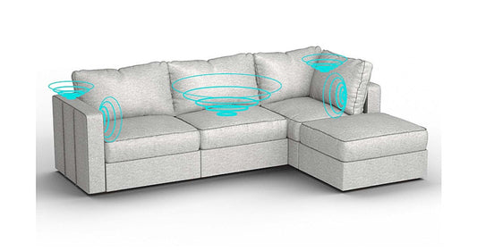 Lovesac – 4 Seats + 5 Sides Luxe Chenille & Standard Foam with 8 Speaker Immersive Sound + Charge System – Tonal Sterling - 1760077800171_87