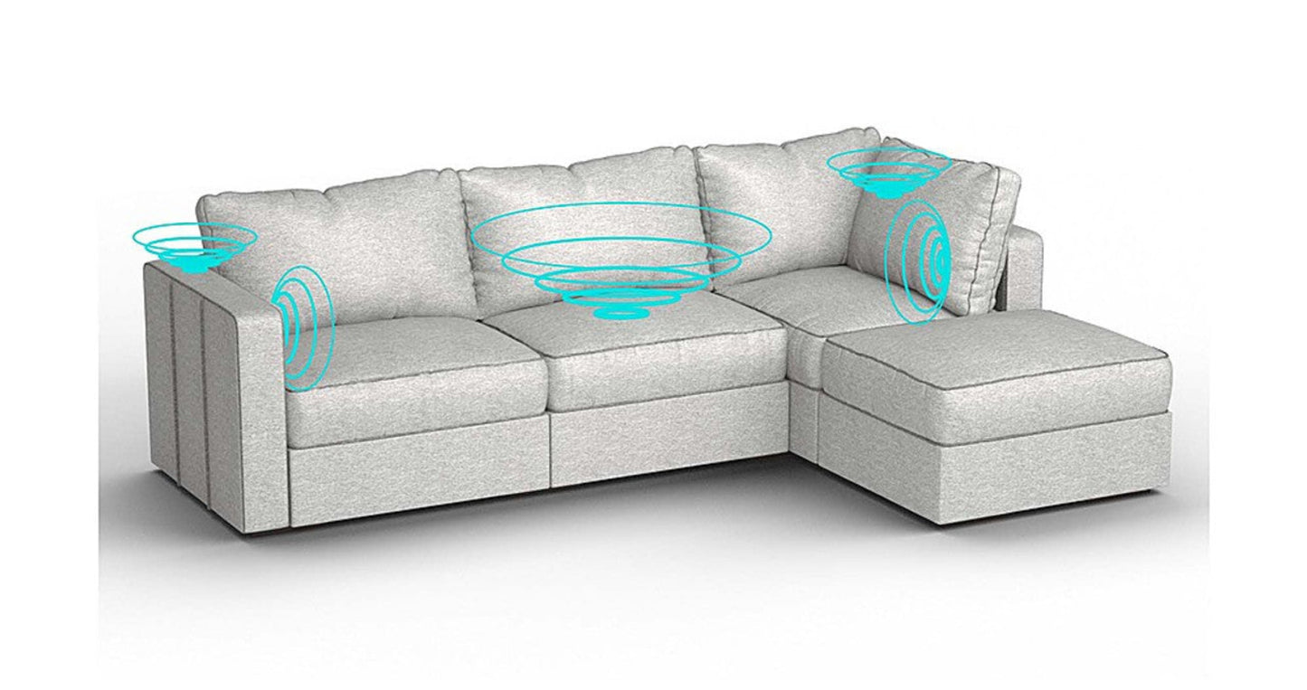 Lovesac – 4 Seats + 5 Sides Luxe Chenille & Standard Foam with 8 Speaker Immersive Sound + Charge System – Tonal Sterling - 1760077800171_87