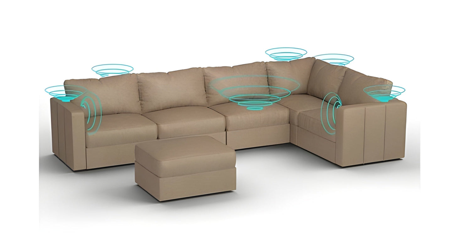 Lovesac – 6 Seats + 8 Sides Combed Chenille & Lovesoft with 6 Speaker Immersive Sound + Charge System – Taupe - BB6484303