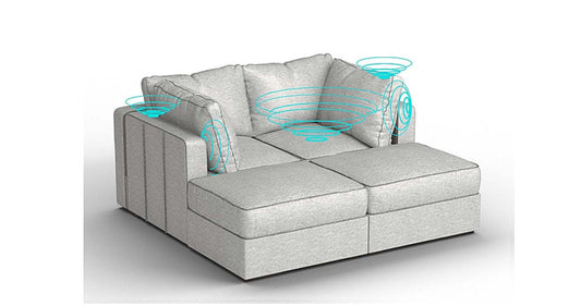 Lovesac – 4 Seats + 4 Sides Luxe Chenille & Lovesoft with 8 Speaker Immersive Sound + Charge System – Tonal Sterling - 1760081706472_766