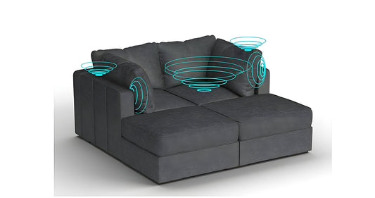 Lovesac 4 Seats + 4 Sides Corded Velvet & Lovesoft with 6 Speaker Immersive Sound + Charge System – Charcoal Grey - BB6484223
