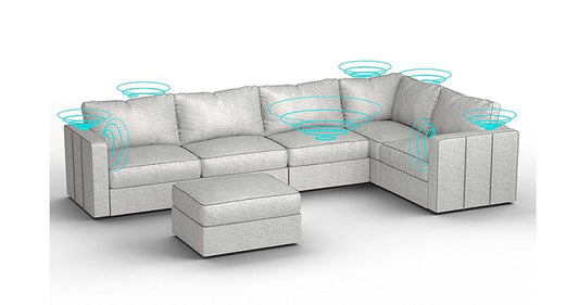 Lovesac – 6 Seats + 8 Sides Luxe Chenille & Standard Foam with 10 Speaker Immersive Sound + Charge System – Tonal Sterling - 1760082959621_273