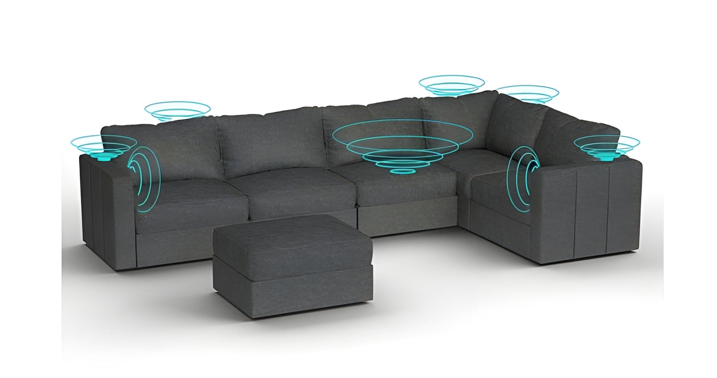 Lovesac – 6 Seats + 8 Sides Corded Velvet & Standard Foam with 8 Speaker Immersive Sound + Charge System – Charcoal Grey - BB6483908
