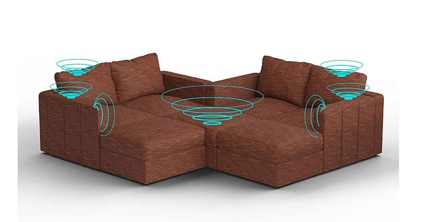 Lovesac – 7 Seats + 8 Sides Rained Chenille & Lovesoft with 8 Speaker Immersive Sound + Charge System – Terracotta - 1760082952754_243