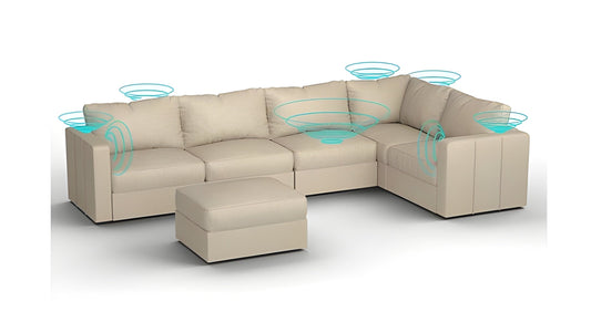 Lovesac – 6 Seats + 8 Sides Combed Chenille & Lovesoft with 8 Speaker Immersive Sound + Charge System – Tan - BB6484275