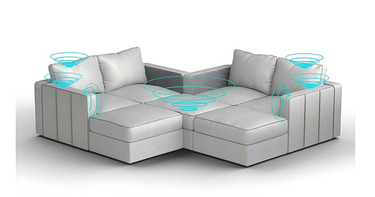 Lovesac – 8 Seats + 10 Sides Combed Chenille & Standard Foam with 8 Speaker Immersive Sound + Charge System – Tan - BB6484425