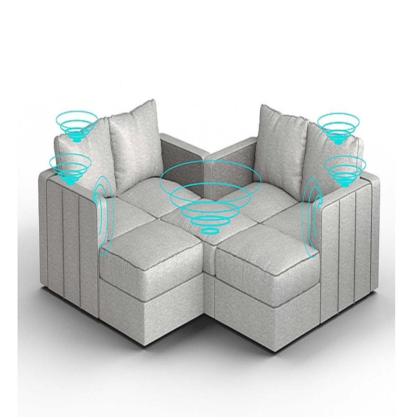 Lovesac – 7 Seats + 8 Sides Luxe Chenille &amp; Lovesoft with 6 Speaker Immersive Sound + Charge System – Tonal Sterling - 1762893231854_132