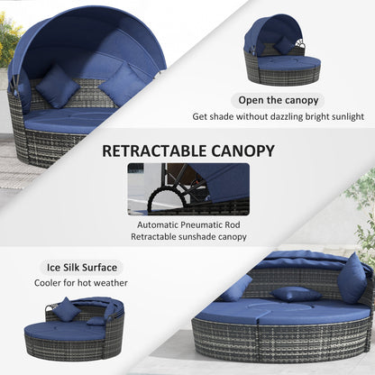 Outsunny 4-Piece Round Convertible Daybed with Adjustable Canopy, Sectional Sofa, 2 Chairs, Table, Dark Blue - 862-021V01DB