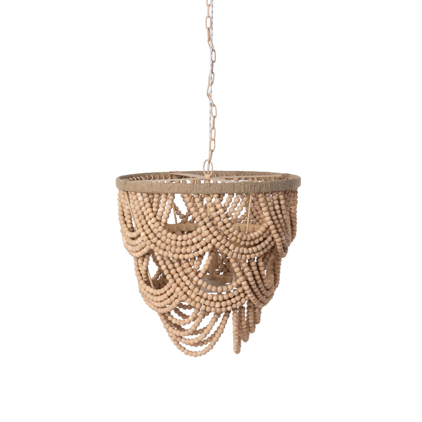Park Hill Collection Cadence Wood Beaded Chandelier - Elegant Three-Tier Design with Natural Mango Wood and Jute Accents - ELH26173