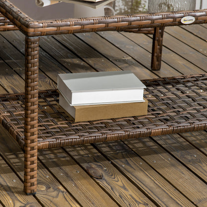 Outsunny 4 Piece PE Rattan Patio Furniture Set with 2 Swivel Rockers, 2-Tier Glass Table &amp; Loveseat, Gray - 860-257V00MB