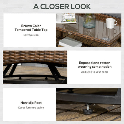 Outsunny 4 Piece PE Rattan Patio Furniture Set with 2 Swivel Rockers, 2-Tier Glass Table &amp; Loveseat, Gray - 860-257V00MB