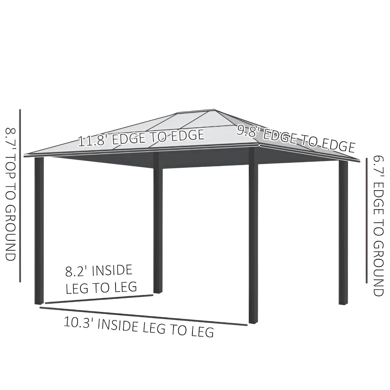 Outsunny 12' x 10' Outdoor Steel Polycarbonate Hardtop Canopy Gazebo - 01-0865