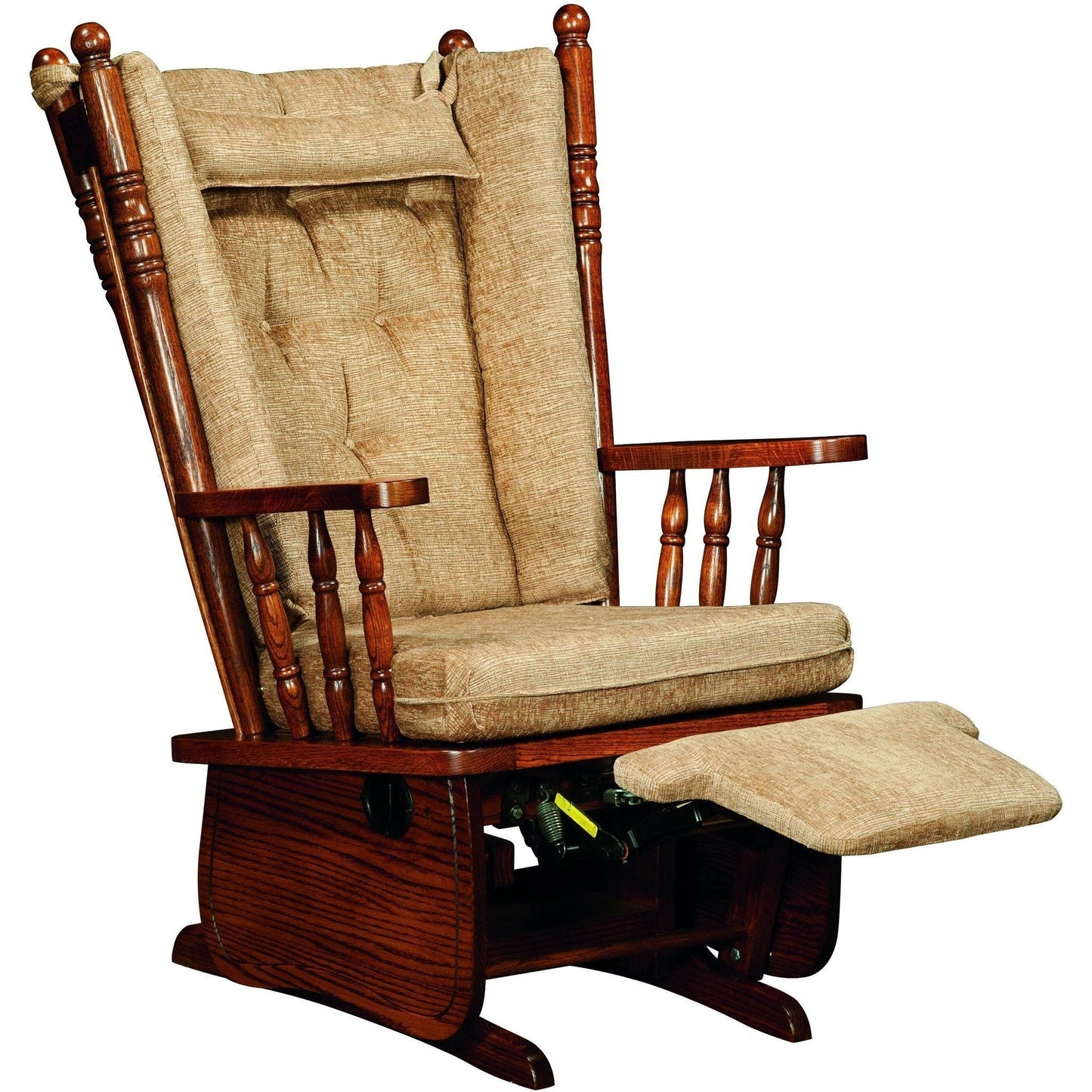 QW Amish 4-Post High Back Glider with Flip-out Footrest & Padded Arms - 432E-092-PADDED-FLI