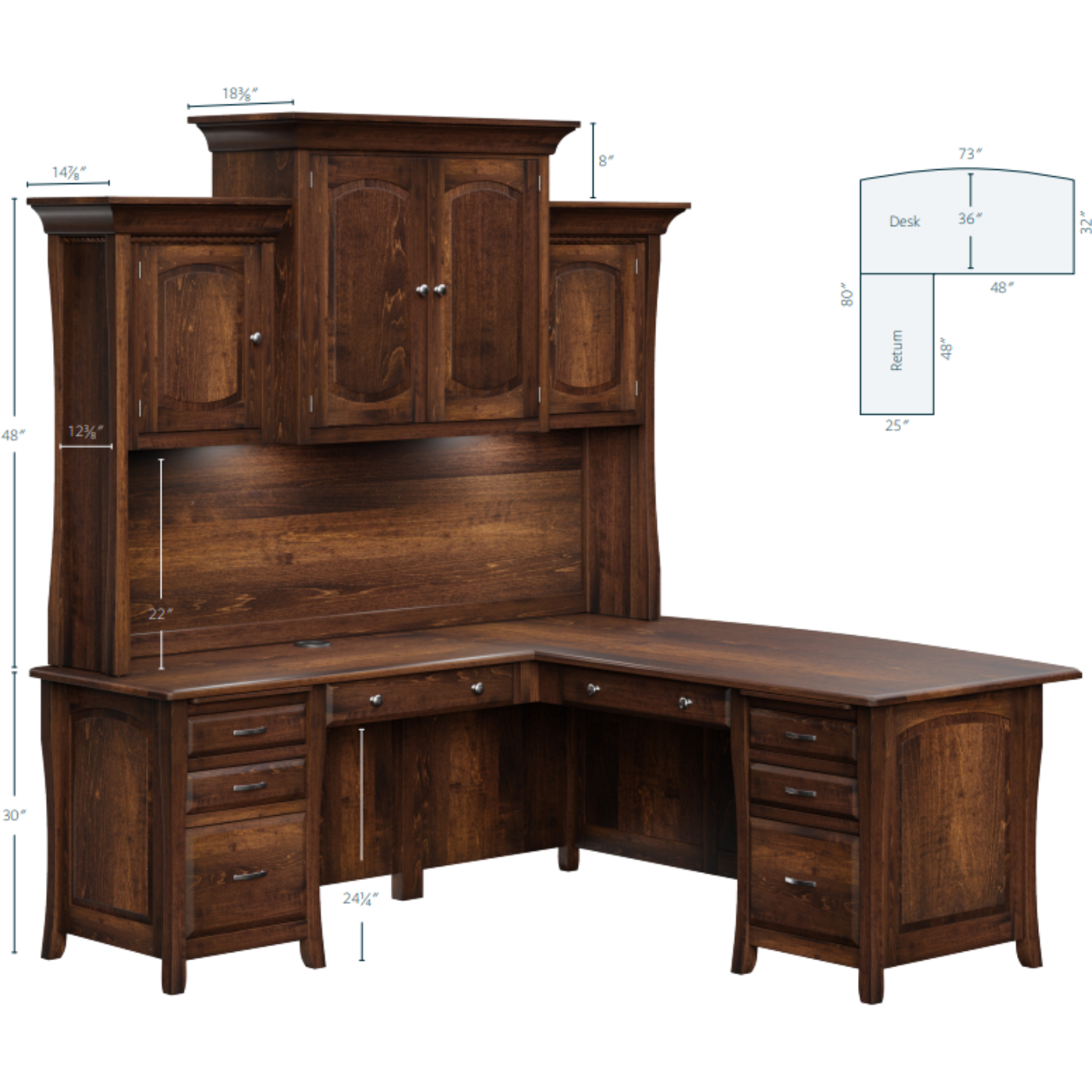 QW Amish Berkley L Desk w/ Optional Hutch - 124B-LA-BKY-151-L