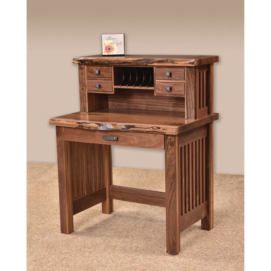 QW Amish JD Mission Live Edge 36" Writing Desk w/ Optional Hutch - 162T-2436WD-LE