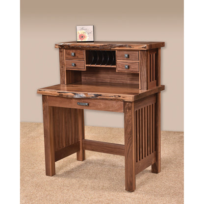 QW Amish JD Mission Live Edge 36" Writing Desk w/ Optional Hutch - 162T-2436WD-LE