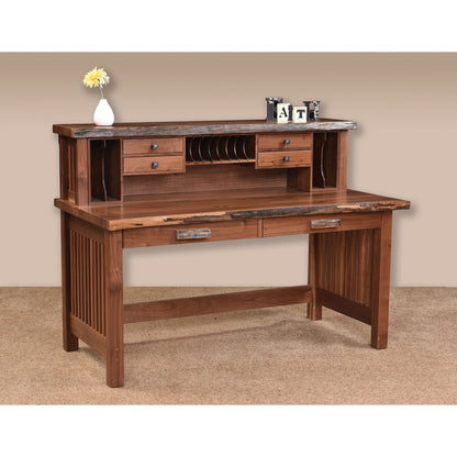 QW Amish JD Mission Live Edge 62" Writing Desk w/ Optional Hutch - 162T-3062WD-LE