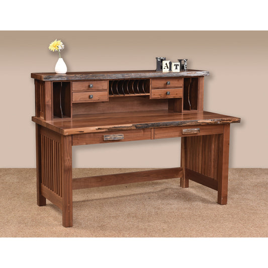 QW Amish JD Mission Live Edge 62" Writing Desk w/ Optional Hutch - 162T-3062WD-LE