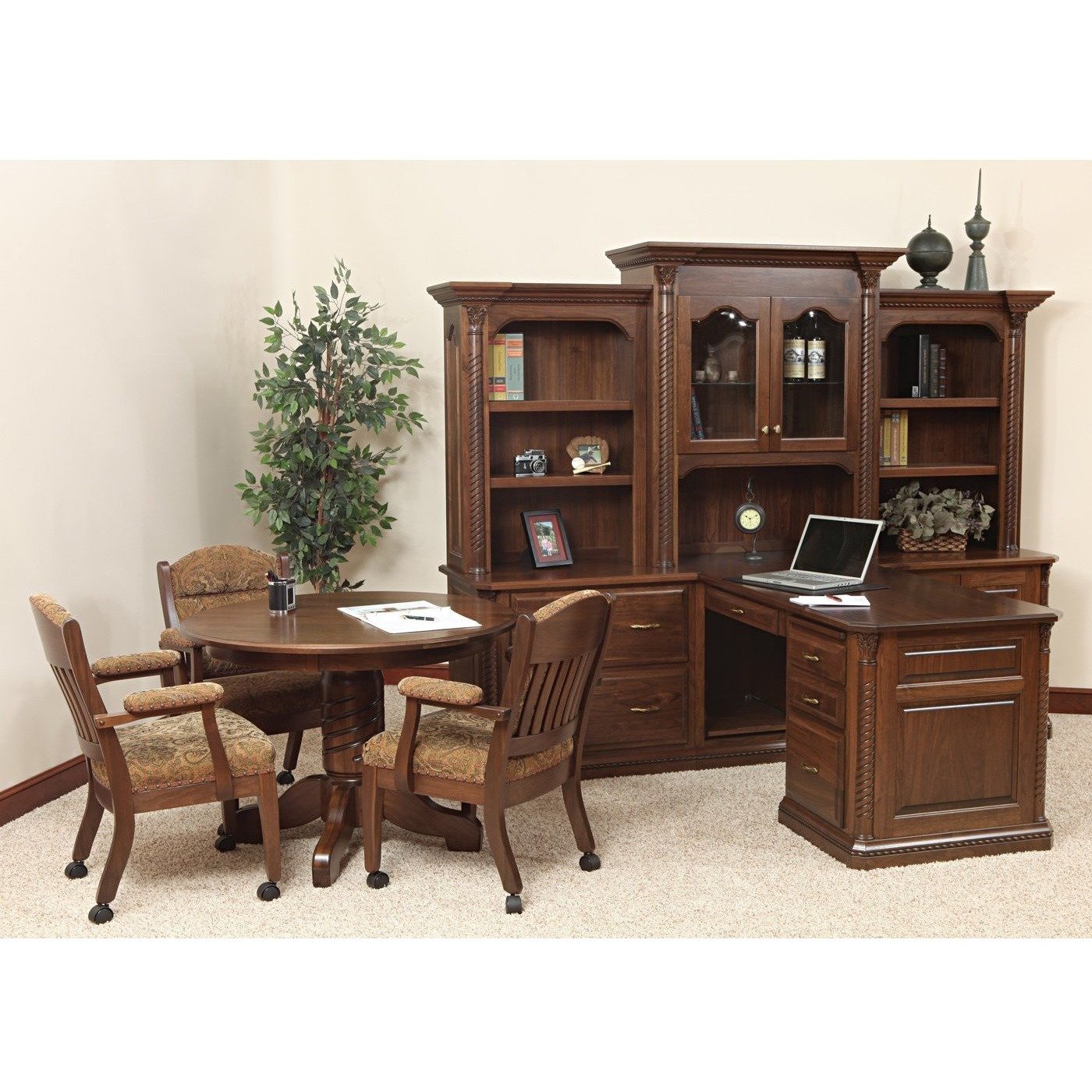 QW Amish Lexington Office Partner Desk & Three-Piece Hutch - 450C-LEX-321-317-GLD
