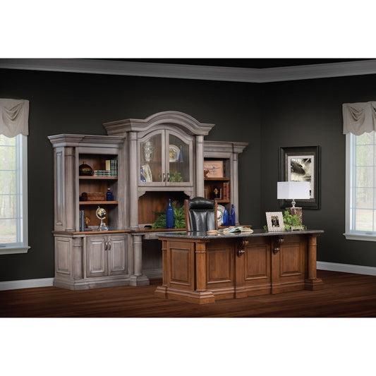 QW Amish Paris Office Collection - Executive Desk with 4 Piece Credenza & Hutch - 450C-PAR-1501-GRA-1520-1517