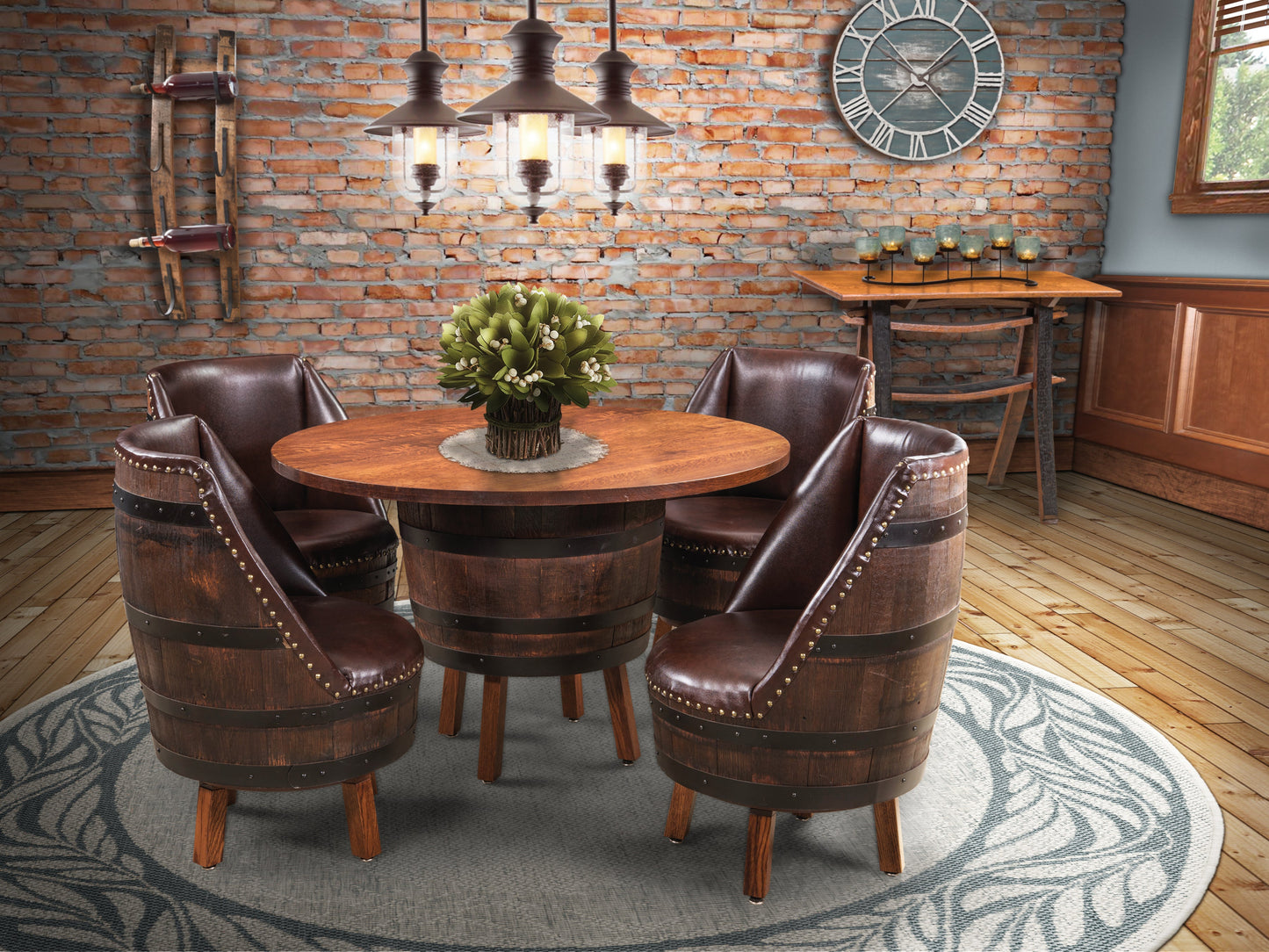QW Amish Whiskey 1/2 Barrel Table Set - QSWO - 186V-170-QS,(4)-115