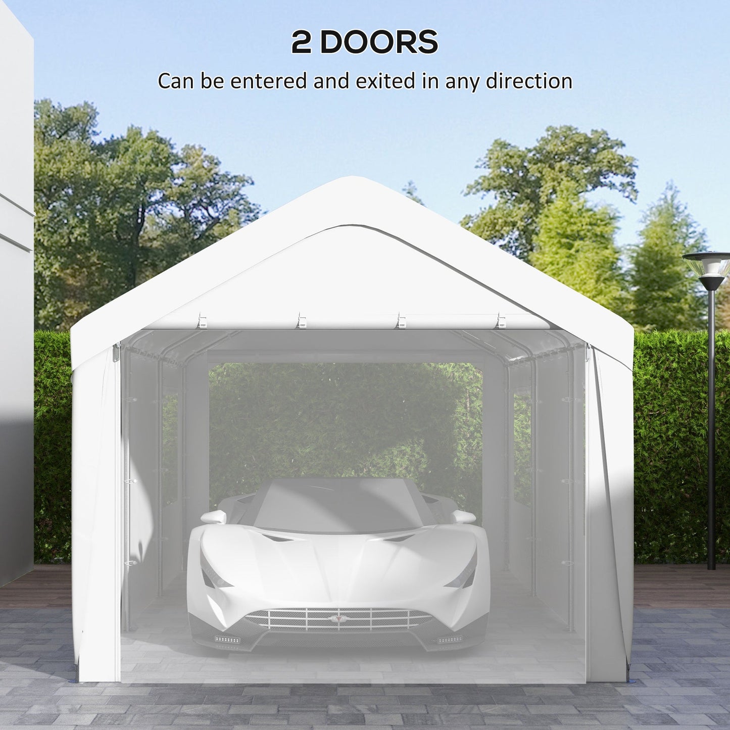 10' x 20' Heavy Duty Portable Garage with 4 Mesh Windows & 2 Doors, White - 84C-523V00WT