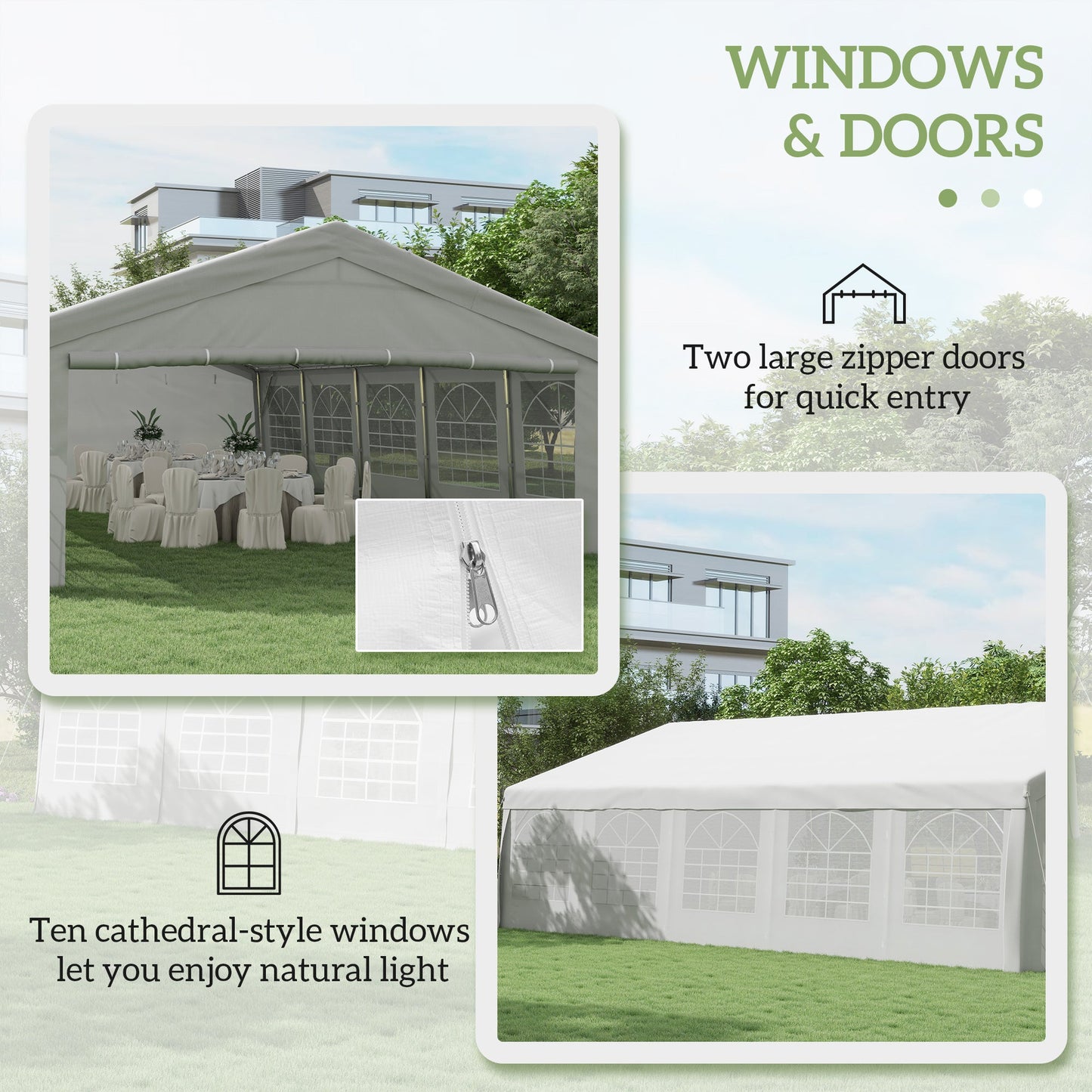 Outsunny 20' x 32' Heavy Duty Party Tent with Removable Sidewalls & Double Doors, White - 100110-047W