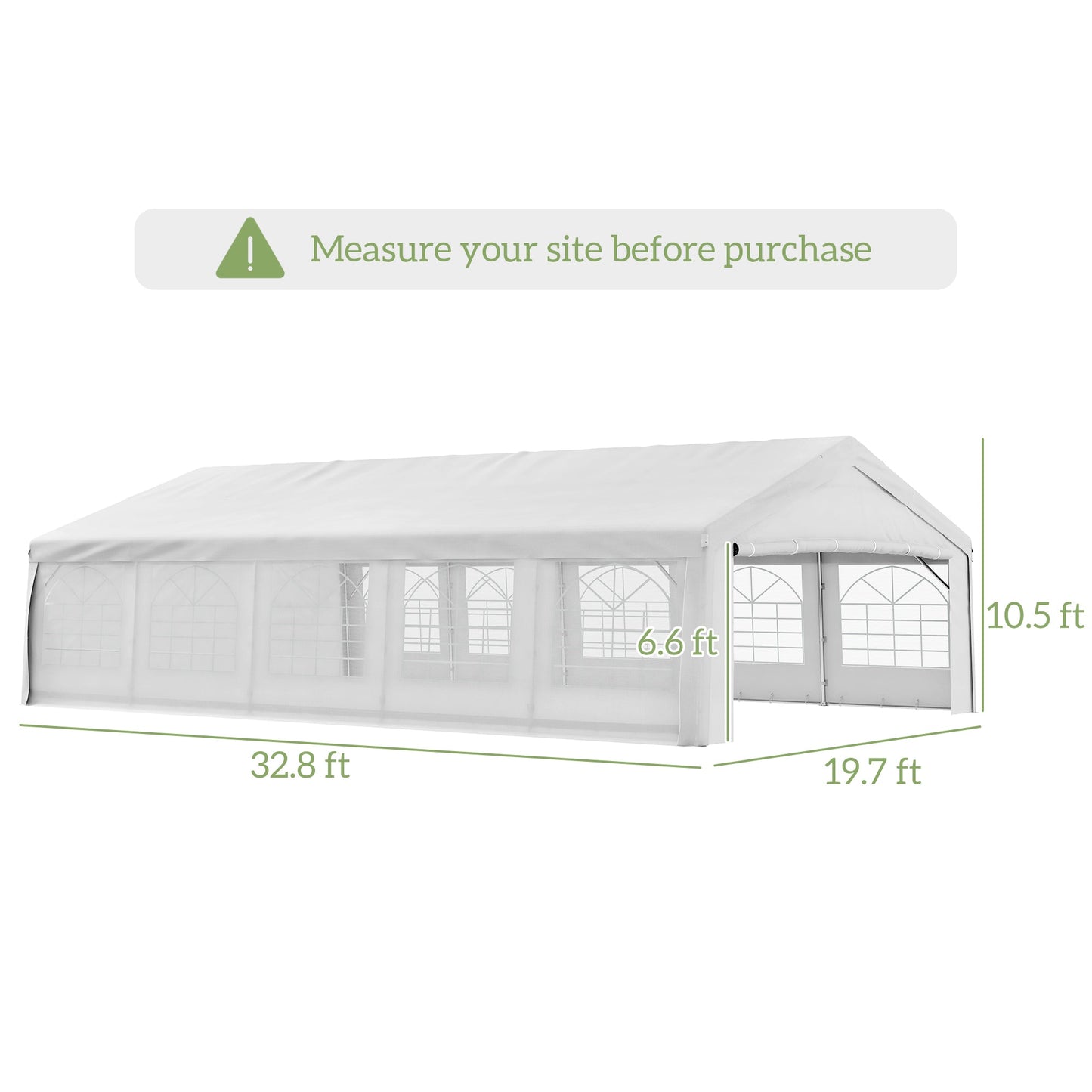Outsunny 20' x 32' Heavy Duty Party Tent with Removable Sidewalls & Double Doors, White - 100110-047W