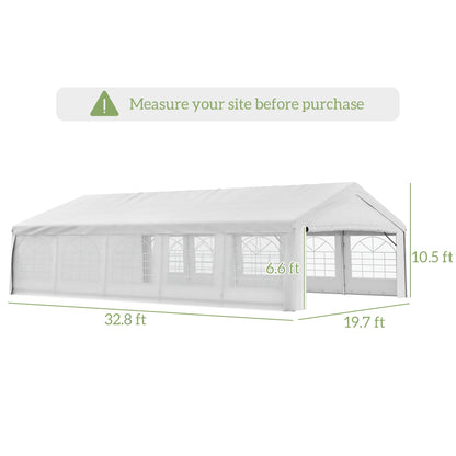 Outsunny 20' x 32' Heavy Duty Party Tent with Removable Sidewalls & Double Doors, White - 100110-047W