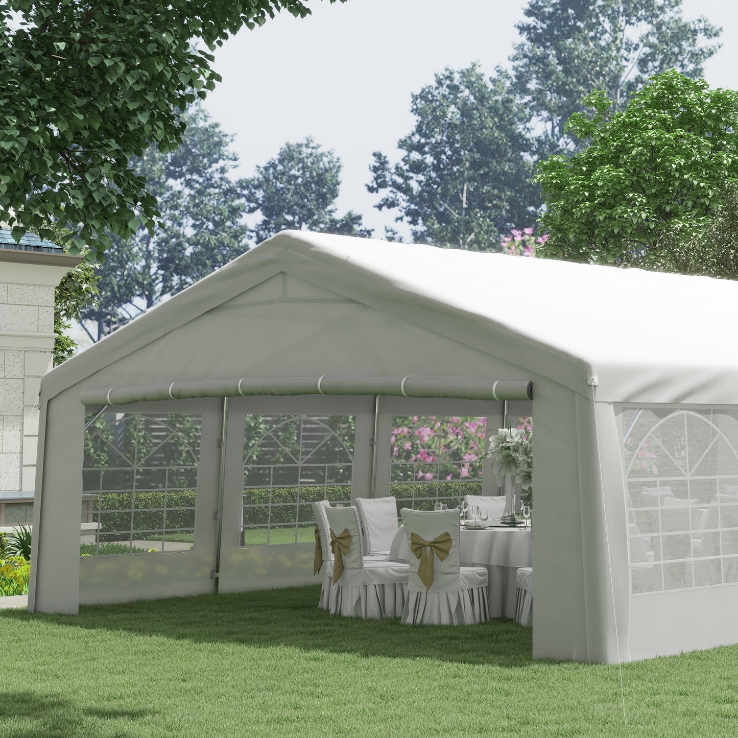 Outsunny 20' x 32' Heavy Duty Party Tent with Removable Sidewalls & Double Doors, White - 100110-047W