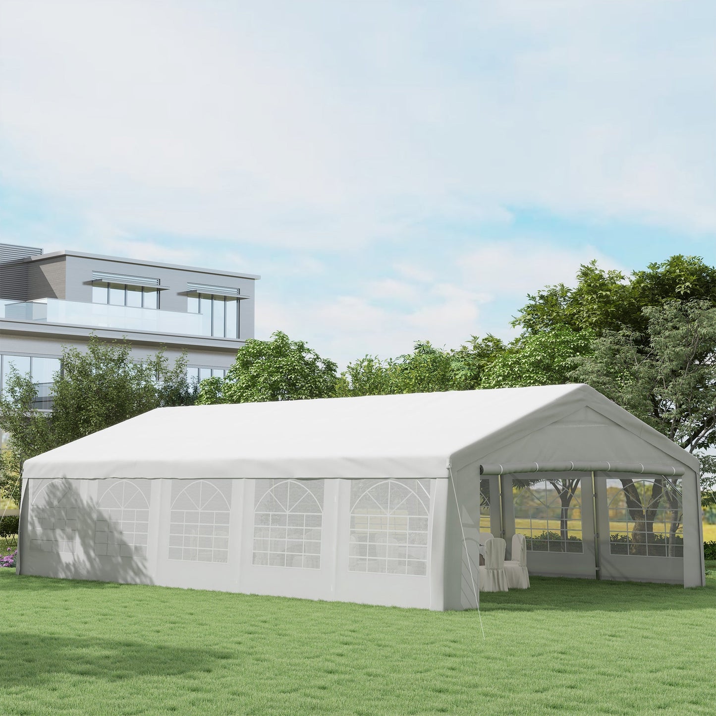 Outsunny 20' x 32' Heavy Duty Party Tent with Removable Sidewalls & Double Doors, White - 100110-047W