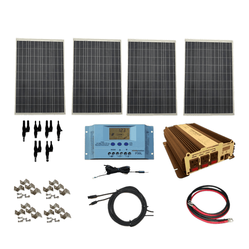 WindyNation Complete 400 Watt Solar Panel Kit with VertaMax Power Inverter for 12 Volt Battery Systems New - SOK-400WPI-15