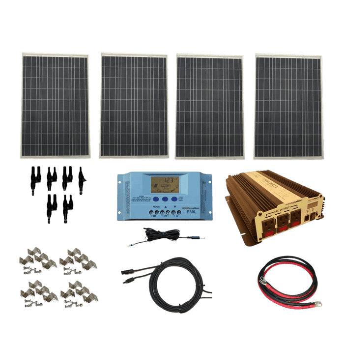 WindyNation Complete 400 Watt Solar Panel Kit with VertaMax Power Inverter for 12 Volt Battery Systems New - SOK-400WPI-15