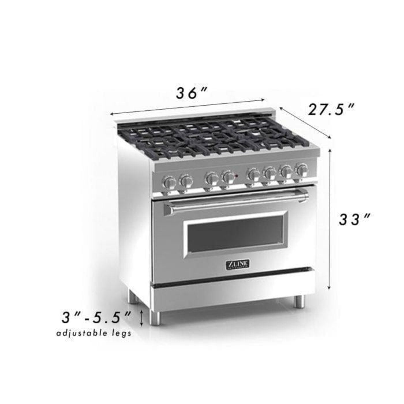 ZLINE 36 in. Professional Gas Burner/Electric Oven Stainless Steel Range with Black Matte Door, RA-BLM-36