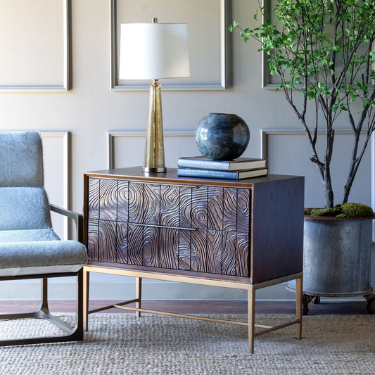 Park Hill Collection Addison Faux Bois 2-Drawer Chest in Walnut with Antique Brass Hardware - Stylish Storage Solution - EFC26059