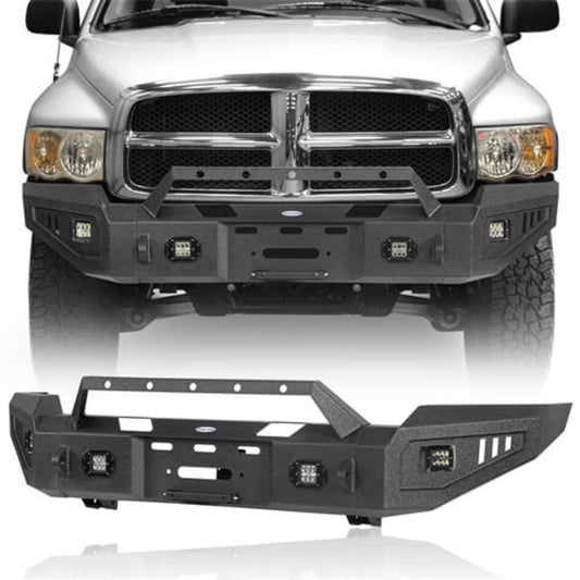 Aftermarket Full Width Front Bumper w/Winch Plate & LED Lights For 2003-2005 Ram 2500 3500 (Excluding Diesel Models) - Hooke Road - HE.6465