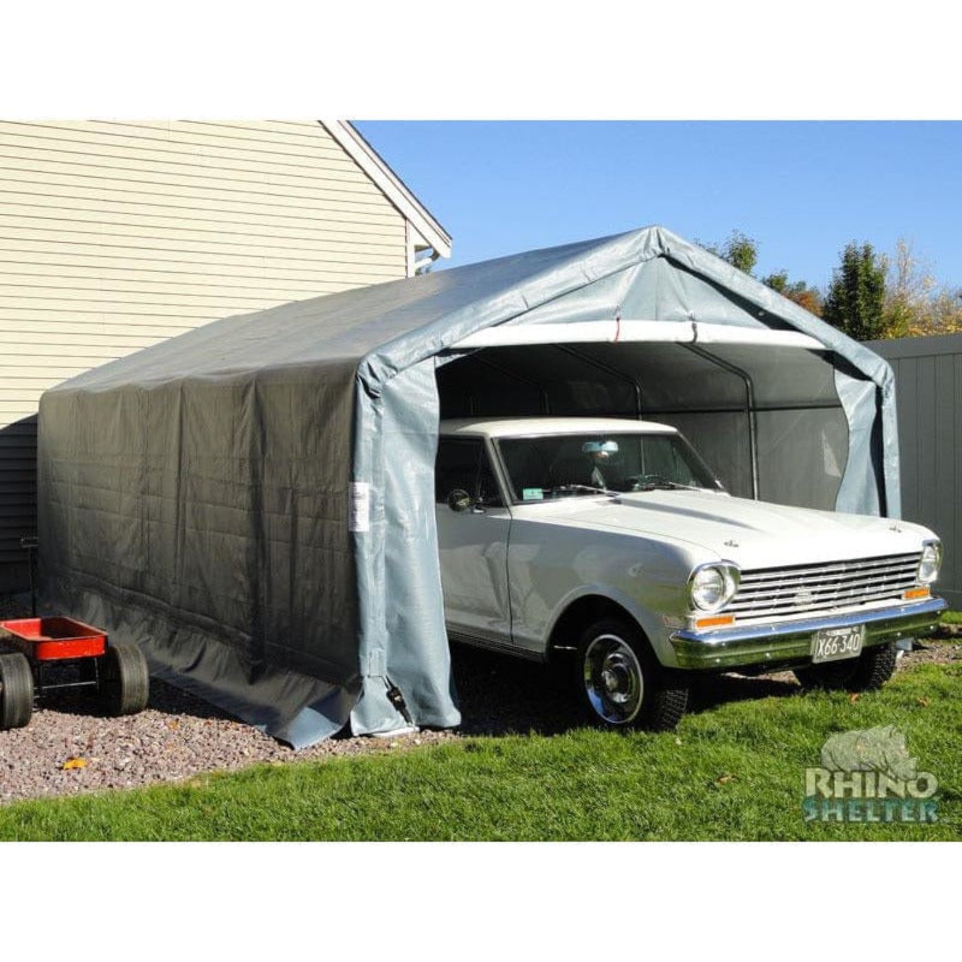 Rhino Shelter Garage 12’W x 20’L x 8’H (House Style) - GA122008HGN