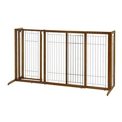 Deluxe Freestanding Dog Pen And Gate By Richell- Wood Finish- 94189