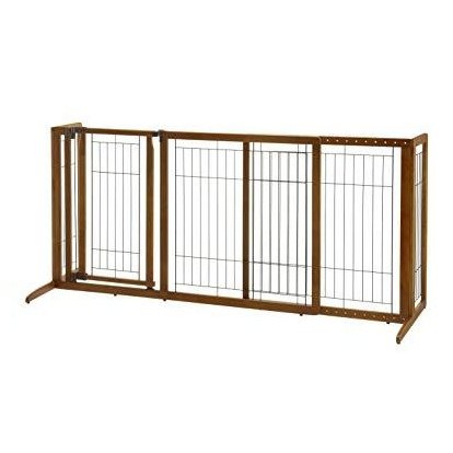 Deluxe Freestanding Dog Pen And Gate By Richell- Wood Finish- 94189