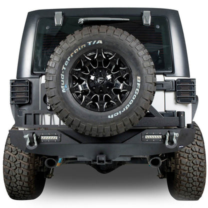 Hooke Road Rock Crawler Stubby Front Bumper & Different Trail Rear Bumper w/Tire Carrier Combo(07-18 Jeep Wrangler JK JKU) - HE.2055+HE.2028A+HE.2028B