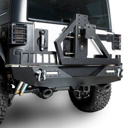 Hooke Road Rock Crawler Stubby Front Bumper & Different Trail Rear Bumper w/Tire Carrier Combo(07-18 Jeep Wrangler JK JKU) - HE.2055+HE.2028A+HE.2028B